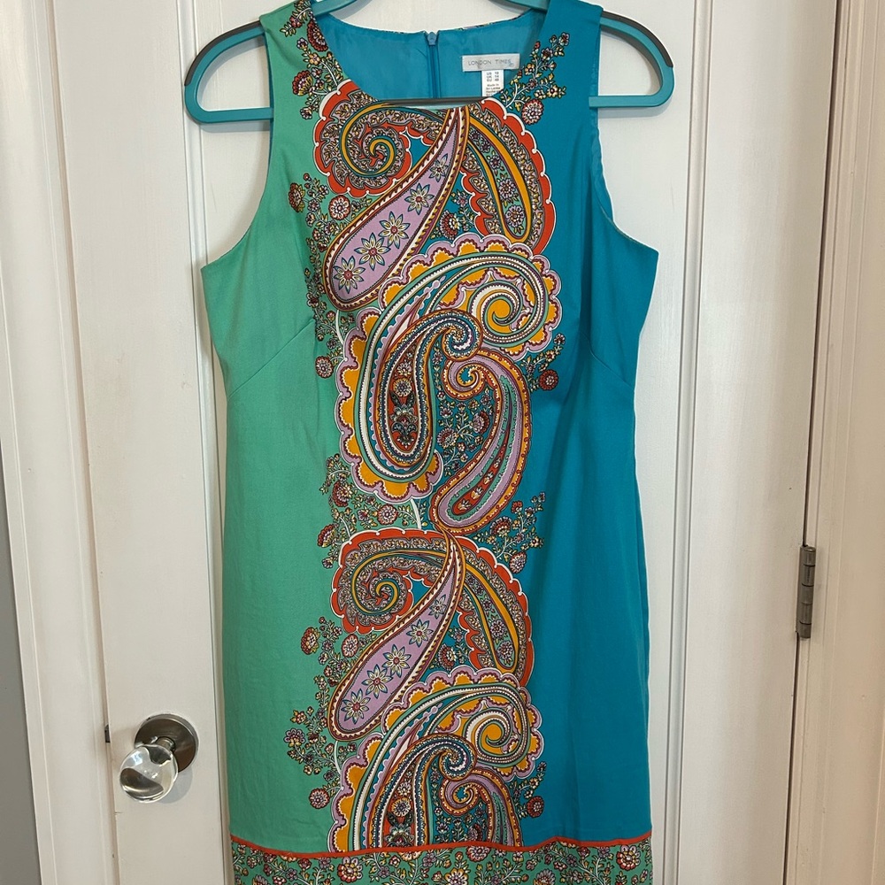 London Times Teal and Green Paisley Midi Dress